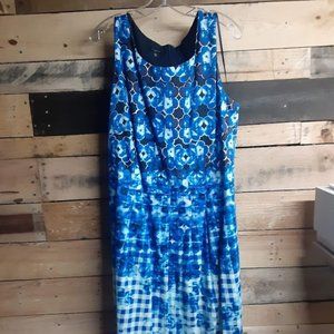Talbots Fit and Flare Sleeveless Dress Blue White